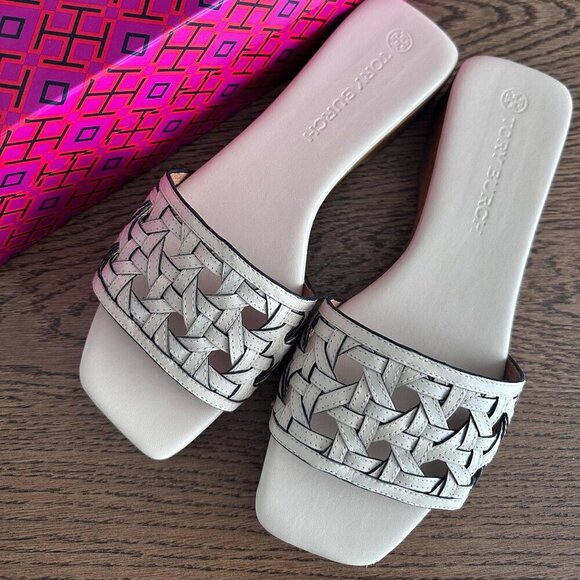 NWT! NEW! Tory Burch basketweave clogs new cream -Women US 7 - Picture 2 of 11